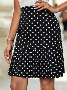 Editum Women's Elegant High Waist Knitted Elastic Black And White Polka Dot Pleated Skirt,Summer 70s Country Style Mini Skirt For Work Office Wear Outfit - Black and White - View 9