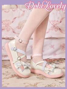 Dola Lovely Giày nữ màu đen mũi tròn đế xuồng đế dày kiểu Mary Jane, trang trí tai thỏ dễ thương, phong cách Lolita, JK, thích hợp cho tiệc sinh nhật. - Tai thỏ đen - Xem 4