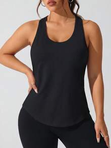Easithlete Top deportivo de tirantes anchos de unicolor para mujer de talla grande - Negro - Ver 2