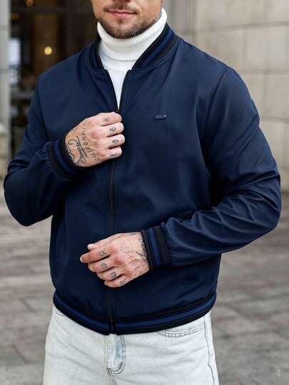 Manfinity CasualCool 男士纯色拉链口袋休闲长袖外套