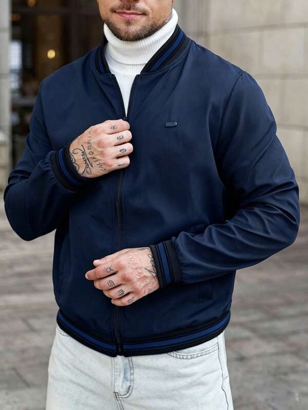 Manfinity CasualCool Men's Solid Color Zip Pocket Casual Long Sleeve Jacket