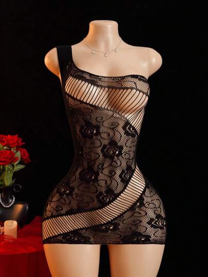 ChaseTheNight Vestido sexy de mujer con patrón floral hueco de unicolor
