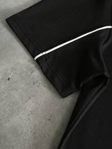 PAVTROS Men's Casual Contrast Trim T-Shirt And Shorts Set, Summer - Black - View 7