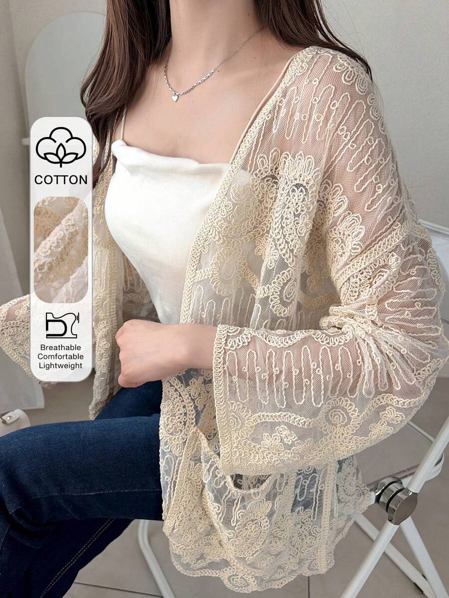 FRIFUL Camisa de mujer de manga larga con caída de hombros y bolsillo, de verano - Albaricoque - Ver 1