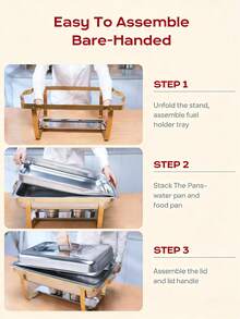 Set Peralatan Makan Hot Pot Ukuran Penuh 8 Quart 1-2-4 Buah, Perlengkapan Penyajian Makanan Stainless Steel dengan Tutup, Baki Makanan, Baki Air, dan Rak Bahan Bakar, Cocok untuk Restoran, Katering, Pesta, dan Pernikahan - Perak - View 8