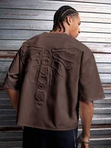 AXEPEAK Men's Solid Color Round Neck Casual Short Sleeve T-Shirt, Summer - Brown - View 6