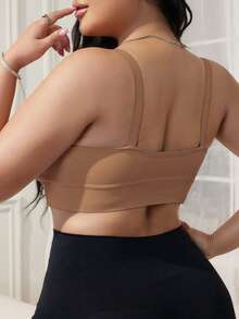 Moonlight&Mama 1pc Seamless Minimalist Ribbed Nursing Bra, Comfortable For Plus Size Brown Summer - Mocha Brown - View 2