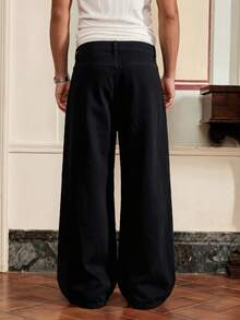SWAVVY Pantalones anchos de hombre lavados en negro con diseño de hebilla con avión - Negro - Ver 3