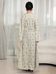 Yasmyna Vestido de estilo árabe con cuello redondo, manga larga y estampado de lazos para mujer - Multicolor - Ver 2