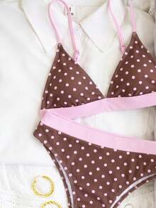 Swim Mod Women's Summer Vacation Beach Polka Dot Print Spaghetti Strap Bikini Set - Multicolor - View 4