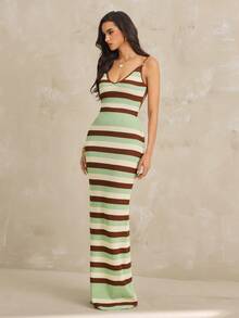 SHEIN Tall Đầm dệt kim móc mới cho nữ mùa xuân/hè, đầm nghỉ mát kiểu bohemian kẻ sọc hở lưng chéo, đầm thanh lịch dành cho quý cô. - Nhiều màu - Xem 7