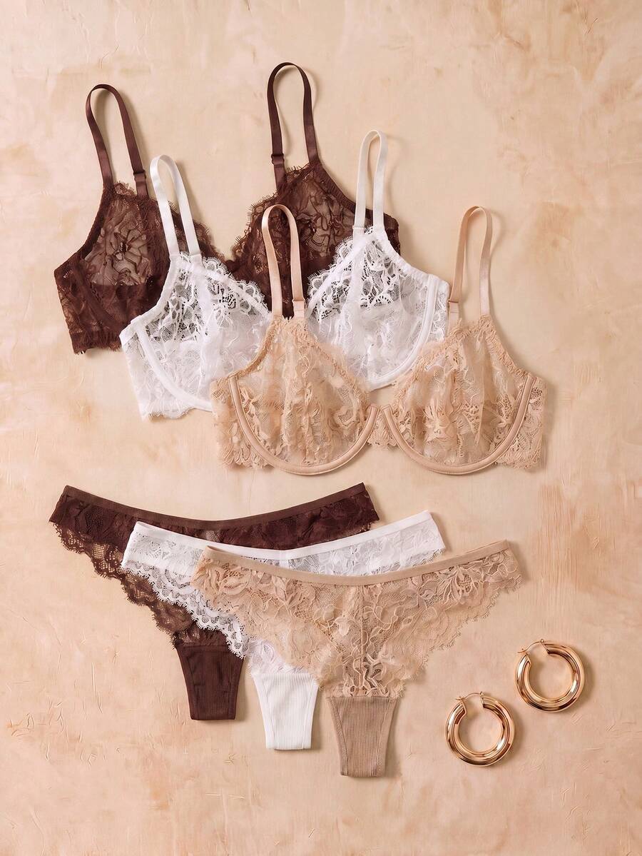 HautHeat 6pcs Women Lace Underwire Comfortable Bra Sets - Multicolor - View 1