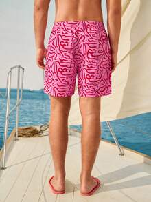 Manfinity VDAYZ Men's All-Over Print Drawstring Waist Casual Beach Shorts, Holiday - Multicolor - View 6