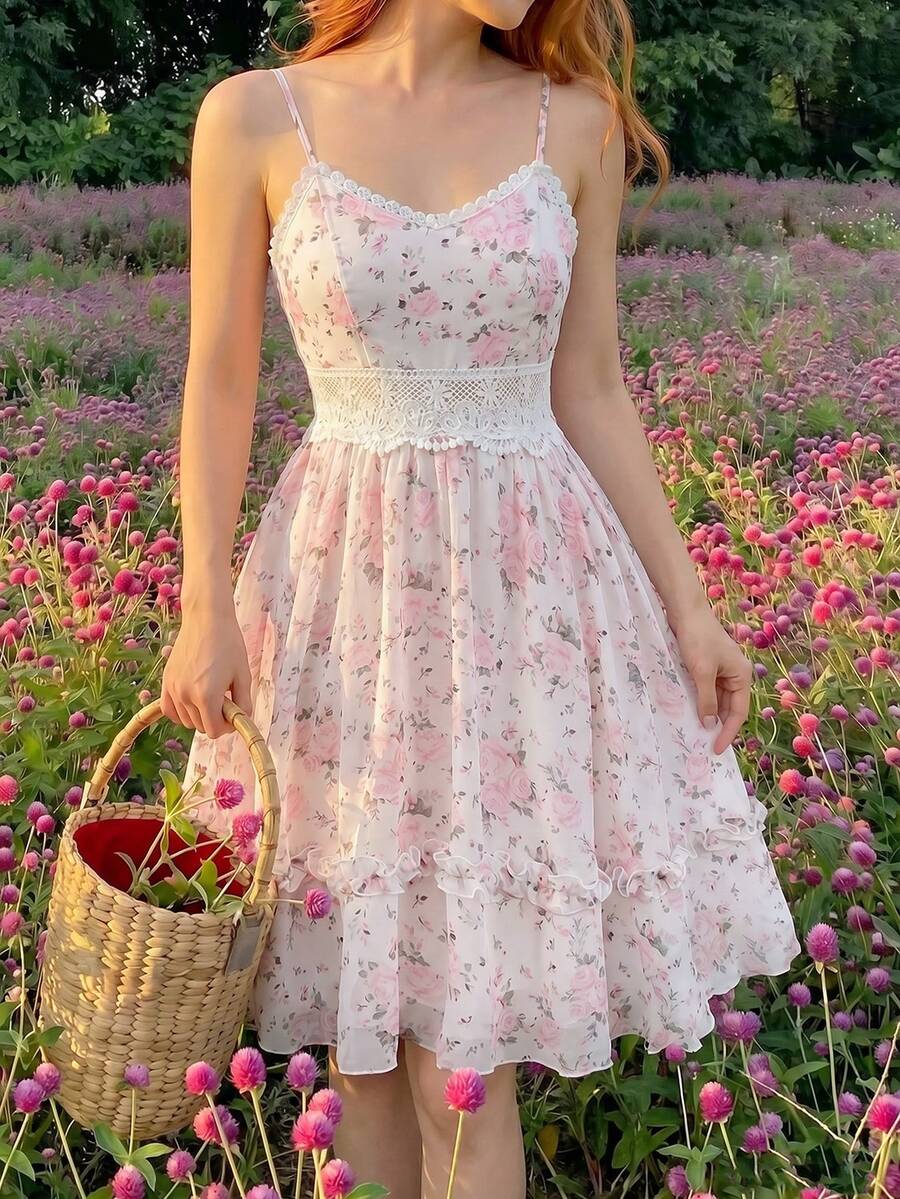 SHEIN Serisse Kids Đầm hai lớp xếp ly phồng màu trơn dệt kim cho bé gái tuổi teen, kiểu dáng thường ngày, dây đeo mảnh, kiểu Pháp, thích hợp cho kỳ nghỉ. - trắng - Xem 1