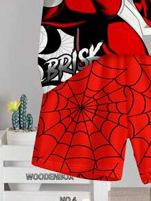 2pcs/Set Young Boy Casual T-Shirt And Shorts Set,Red And Black Spider Hero Pattern Print,Graphic Tee Summer Outfit,Summer,Family Matching Boys Outfit - Multicolor - View 6