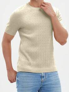Manfinity Mode Men's Solid Color Short Sleeve Knitted Top - Apricot - View 3
