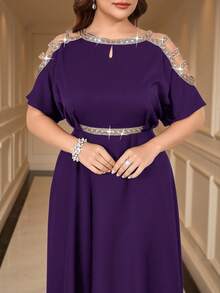 SHEIN Clasi Plus Size Elegant Party Sequin Embellished Off-Shoulder Dress - Purple - View 5