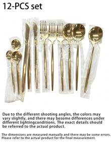 Juego de 12 piezas de utensilios de cocina de acero inoxidable, juego de vajilla para servir en buffet y fiestas - Dorado - Ver 9
