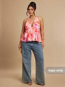 SHEIN BAE Plus Size Women's Floral Print Camisole Top, Spring/Summer - Pink - View 5