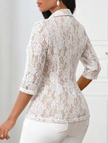 SHEIN Lady 女士优雅蕾丝薄款西装外套 - 白色 - 查看 2