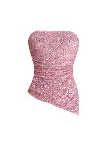 ROMWE Áo quây xếp ly mỏng, lấp lánh vàng dành cho nữ, thích hợp dự tiệc/lễ hội âm nhạc. - Hồng - Xem 2