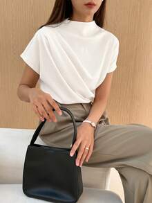DAZY Solid Batwing Sleeve Ruched Detail Tee - White - View 7