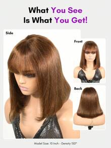 Glueless Bob Wig Human Hair Wigs With Bangs Human Hair Lace Wigs For Women #4 Brown All Ready Wig Pre Bleached Pre Plucked Pre-Cut Lace Melting 4x4 Lace Closure Glueless Wig With Front Hair 100% Human Hair 9AM HAIR - S4 - View 4