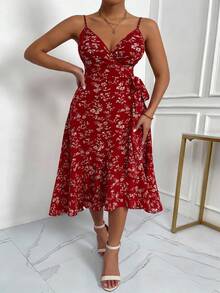 Elenzga Vestido Floral com Babados e Alças Versátil em Plus Size - Multicolorido - Visão 4