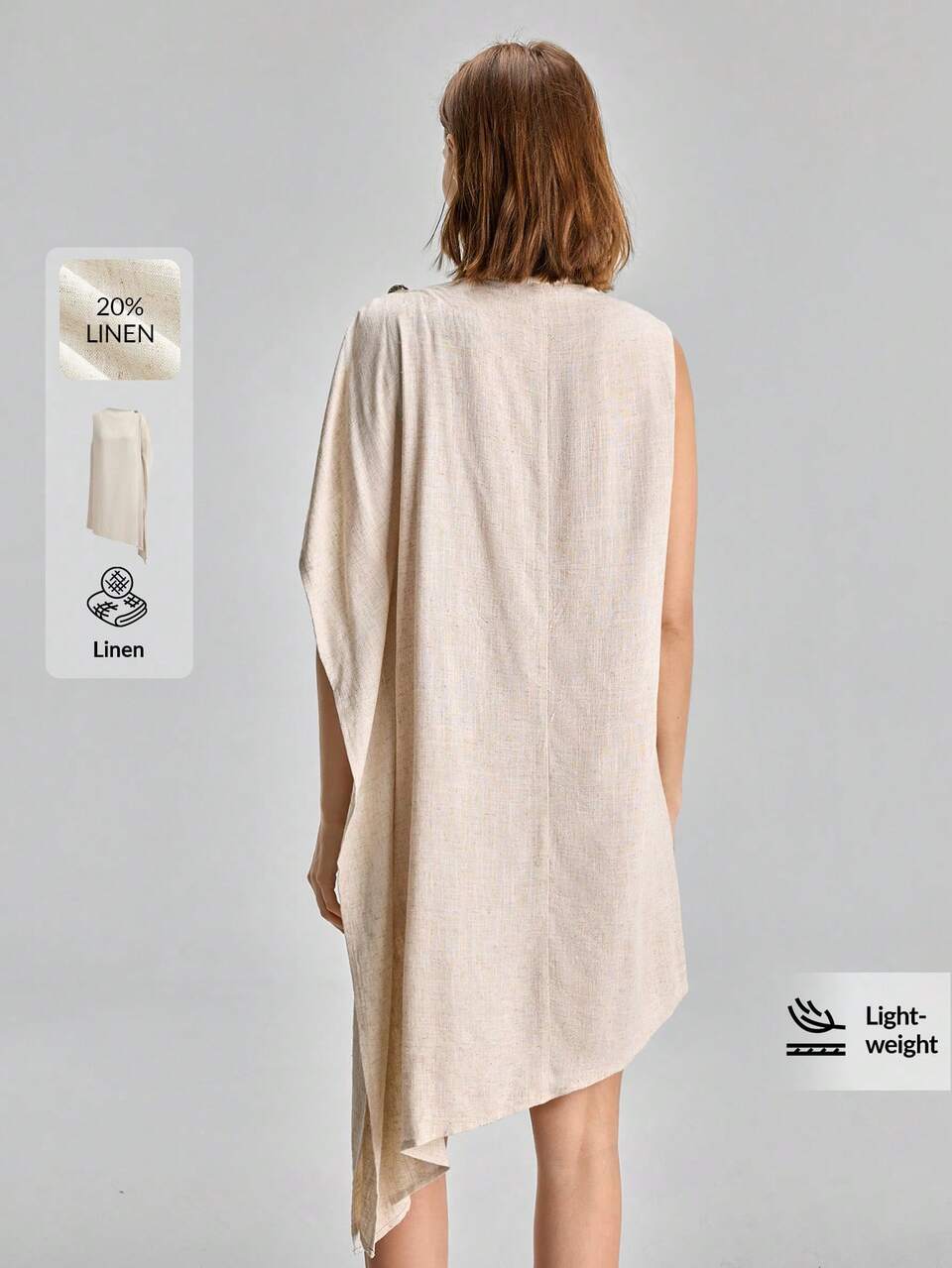 Women's Linen Blend Short Dress Pastal Summer Sexy Casual Holiday Vacation Loose Fit Minimalist Elegant Flounce Asymmetric Golf Beige