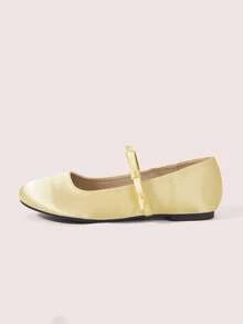 CUCCOO DOLLMOD Zapatos de mujer, amarillo claro, textura de satén, zapatos Mary Jane con lazo, zapatos de ballet, bailarinas cómodas - Amarillo claro - Ver 2