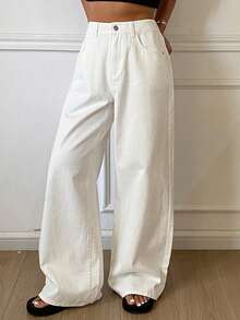 Livesso Women's White Washed Casual Pants, Loose Fit Business Casual Style, Straight Leg Trousers, Suitable For Spring And Summer - White - View 8