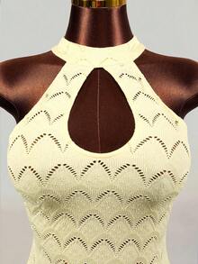 Mistrie Đầm cổ yếm dệt kim jacquard dành cho nữ đi nghỉ mát - Vàng nhạt - Xem 8