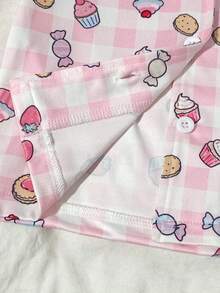 SHEIN 2件套女婴可爱格子蝴蝶结印花短袖开衫上衣和短裤舒适睡衣套装，夏季 - 淺粉色 - 查看 8