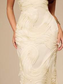 SHEIN BAE Vestido ajustado con tirantes de amarre y espalda descubierta con textura de color albaricoque, elegante para brunch, invitada de boda, fiesta de cóctel, vacaciones en la playa - Albaricoque - Ver 6
