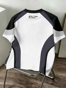 Manfinity Joysei Camiseta casual de cuello redondo para hombre con estampado de letras y bloques de color - Blanco - Ver 2