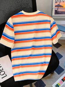 Manfinity Dauomo Men's Loose Fit Short Sleeve T-Shirt, Striped & Ocean Life Graphic Print, Casual Beach Vacation Style, Versatile Daily Wear - Multicolor - View 2