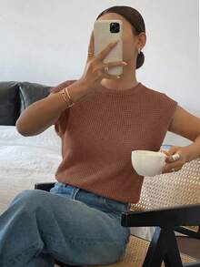 Siren Gaze Casual Solid Color Round Neck T-Shirt, Versatile For Summer,Summer Top - Chocolate Brown - View 3