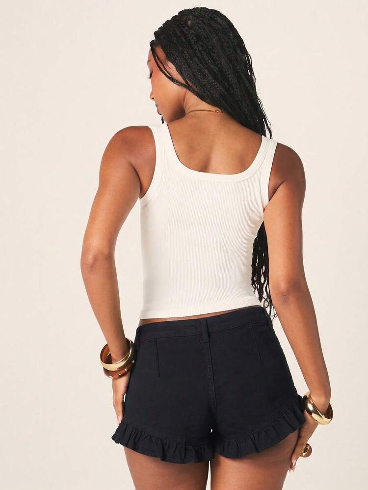 MISSGUIDED Low Rise Frill Hem Hot Pants Ruffle Trim Denim Shorts Festival Summer Beach Casual Vintage Style Short Pants