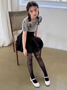 Dazy Kids 少女休闲蝴蝶结装饰打底裤，适合外出穿着 - 黑色 - 查看 9