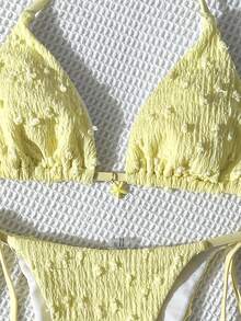 Swim Mod Bộ bikini hai mảnh họa tiết sao biển buộc cổ bằng vải jacquard dành cho nữ, thích hợp mặc mùa xuân/hè. - Màu vàng - Xem 3