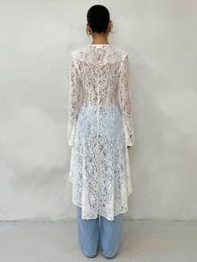 Bonvoyette Glamine Spring & Summer Romantic Vacation Ruffled Elegant Lace See-Through Women's Long Thin Coat,Vacation Outfits Woman Summer Tops ,Summer Outfits For Women Business Casual Woman,White Cardigan Women, Lace Top Women Tops Summer Boho Outfits Women Fall Winter Cloth For Women - White - View 2