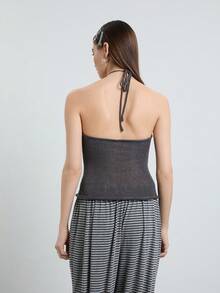 COUREZ 针织露背沙滩上衣/Y2K夏季女装无袖上衣外出装派对装节日装夏季上衣女装春季女装 - 深灰色 - 查看 3