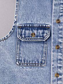 Tween Boy's Hooded Denim Vest And Shorts Set, Washed Style - Medium Wash - View 7