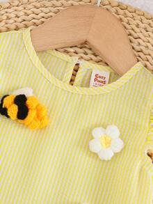 Cozy Pixies Conjunto de 2 piezas para bebé niña: Top con mangas de vuelo texturizadas amarillo y pantalones rectos - Amarillo - Ver 4