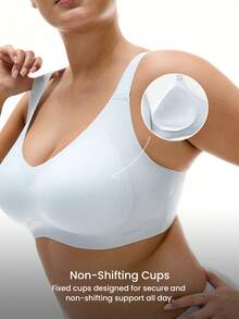 LUVLETTE Plus Dream Curve Air Wireless Full Coverage Seamless Side Support Lounge Bra Bralette Bra No Show Breathable T-Shirt Airy Underwear Workout Sticky Basic Blue Invisible SizeFreedom Bra - Baby Blue - View 4
