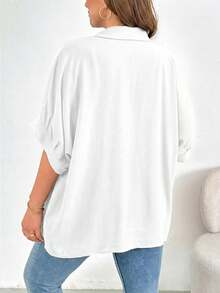 SHEIN Essnce Áo sơ mi nữ cỡ lớn thời trang xuân hè, dáng rộng thoải mái, đa năng, ôm nhẹ, màu đen cài nút, kiểu dáng đơn giản, thích hợp mặc hàng ngày, áo kiểu công sở, áo đồng phục giáo viên. - trắng - Xem 2
