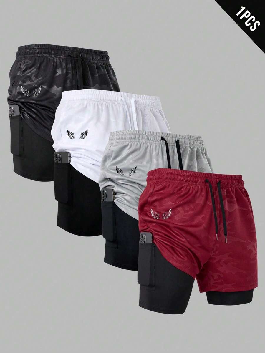 Gym Rark Men's Wing Print Double Layer Sports Shorts, Gym, Holiday - Red - View 1