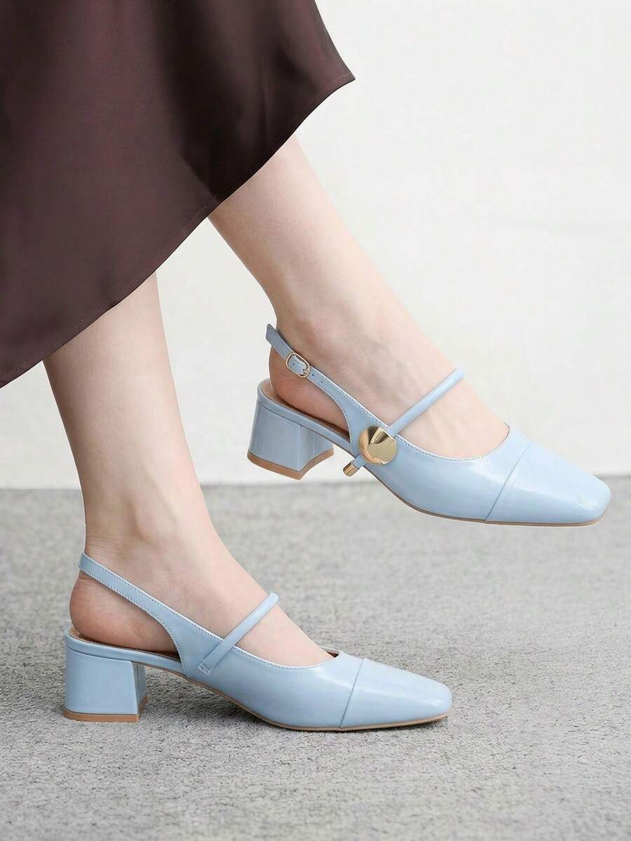 CUCCOO BIZCHIC Women's Fashion High-Heeled Shoes, Buckle Thick Heel PU Global Four-Season Commute Elegant Foundation Festival Vacation Outdoor Office Daily Versatile - Blue - View 1