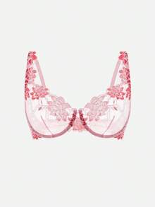 Bella Beso 两件套粉色和红色花卉蕾丝文胸和内裤套装，性感优雅的风格，适合日常或特殊场合，钢圈文胸提供更强的提拉效果，可调节肩带适合各种体型。 - 粉色 - 查看 4