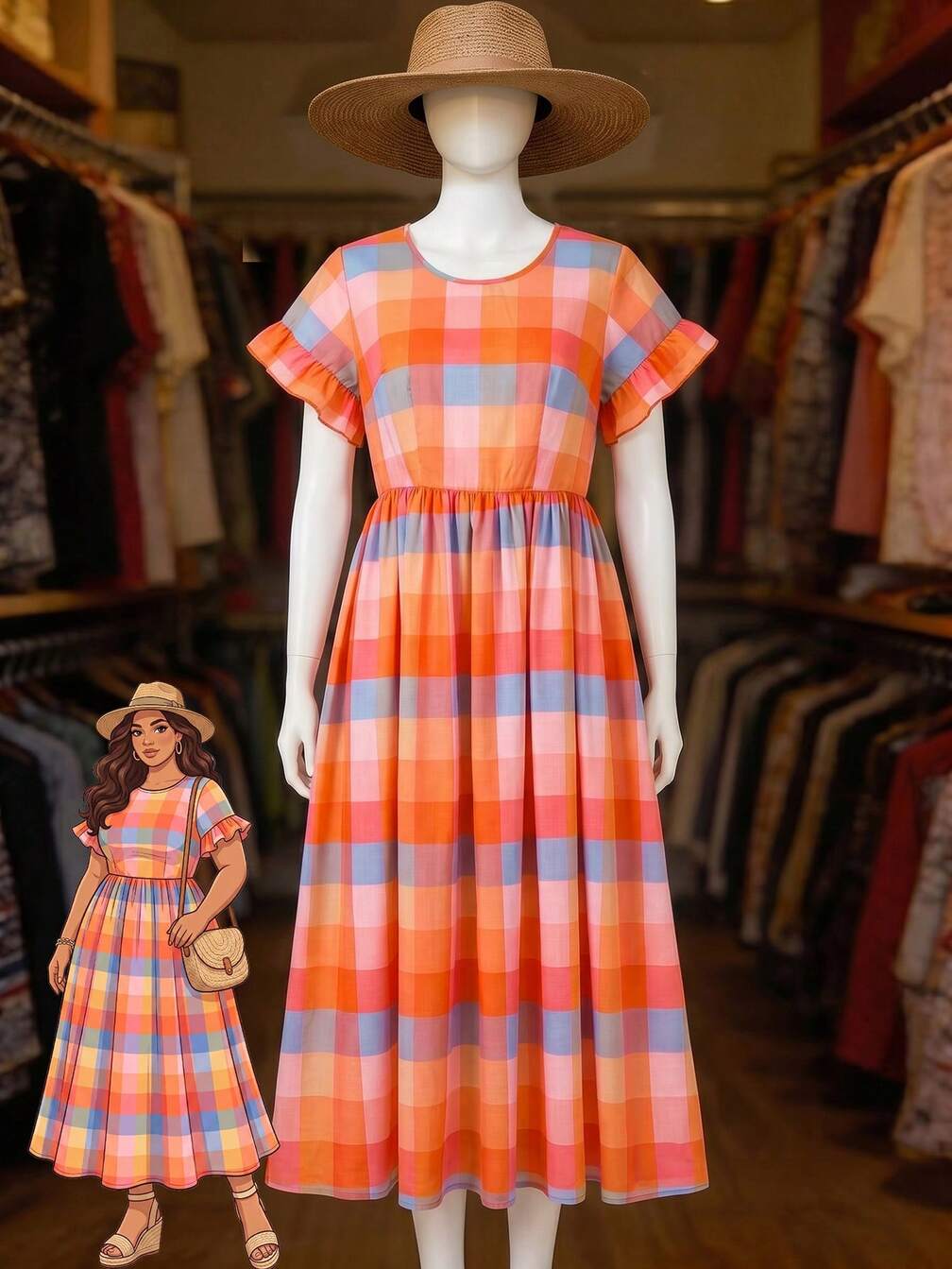 1950s beach dress Linen wrap tea length dress